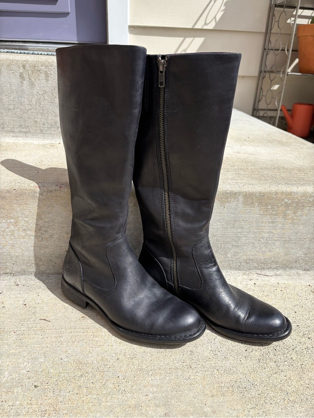 Born Black Leather Knee High, Zip Riding Boots - worn 6x